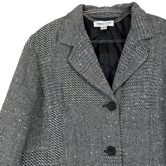 Coldwater Creek Wool Blend Tweed Herringbone Shimmer Metallic Jacket Gray Size L - Picture 3 of 10